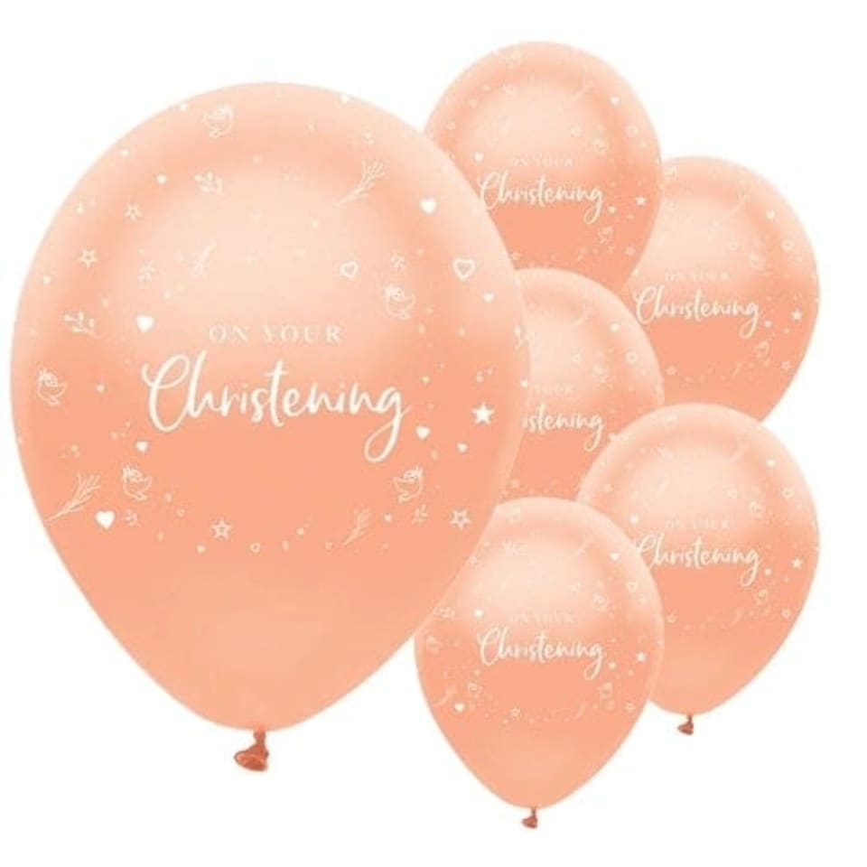 Rose Gold On Your Christening Biodegradable Latex Balloons 30cm / 12 in - Pack of 6
