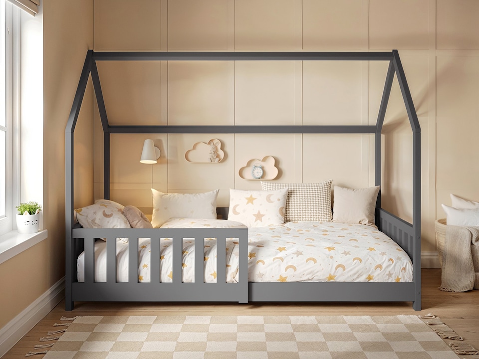 image 1 of Flair Explorer Single Play House Floor Bed with Rails Grey Wooden