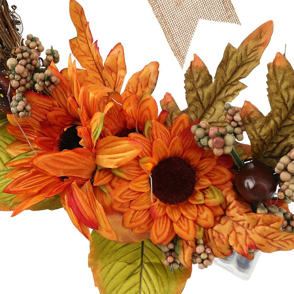 image 1 of Living and Home Halloween Decoration Sunflower Garland with Ribbon & Lights