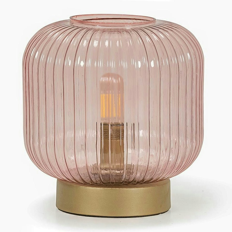 image 1 of ValueLights Monroe Clear Pink Ribbed Glass Table Lamp