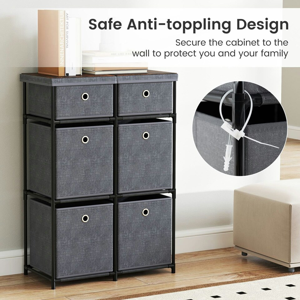 image 1 of COSTWAY Chest of Drawers Storage Organizer w/6 Drawers Grey