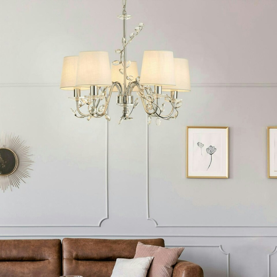 image 1 of Rosie 5 Light Chrome & Clear Glass Trim Shaded Chandelier