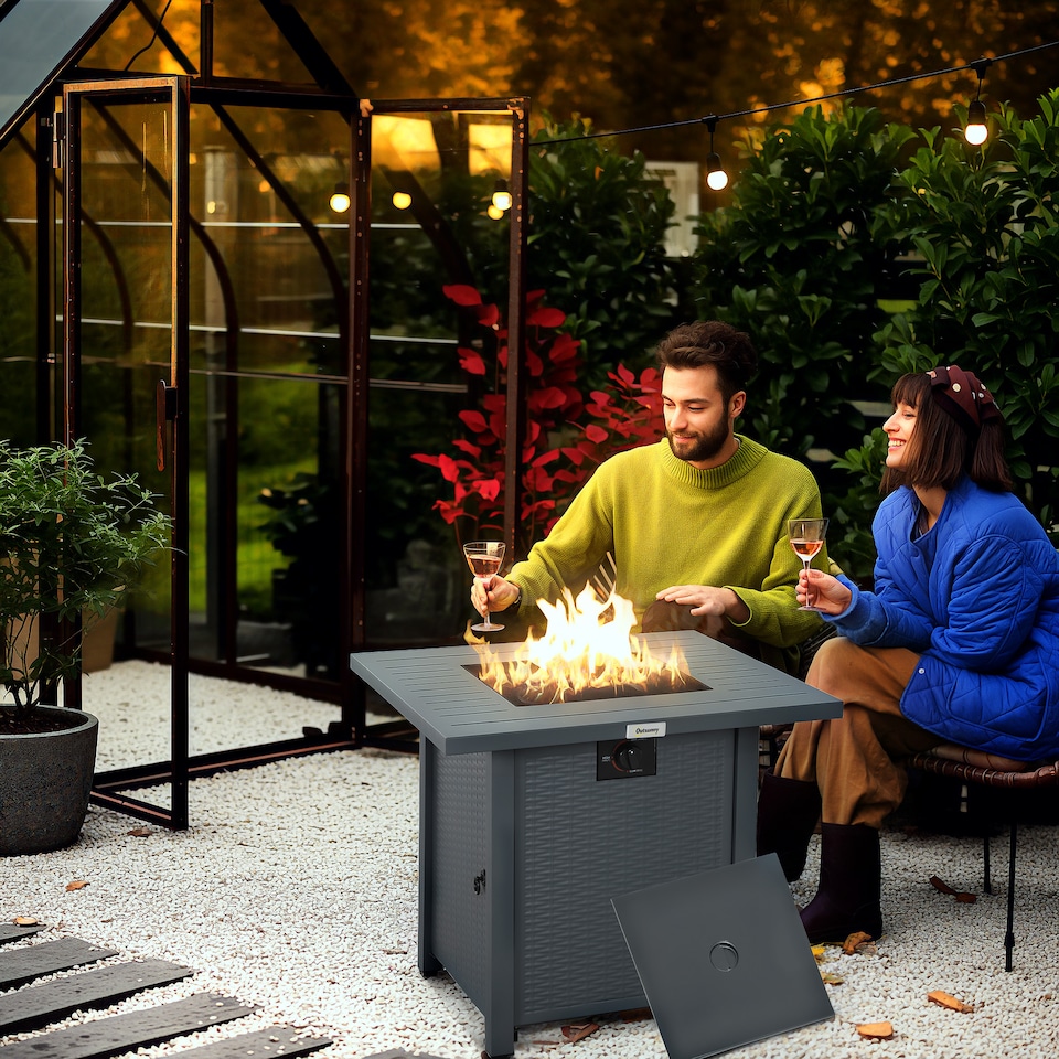 image 1 of Outsunny 40,000 BTU Gas Firepit Table with Protective Cover, Grey