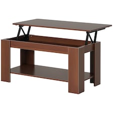 HOMCOM 100cm Modern Lift Up Top Coffee Table Desk Hidden Storage Bottom Shelf Yellow