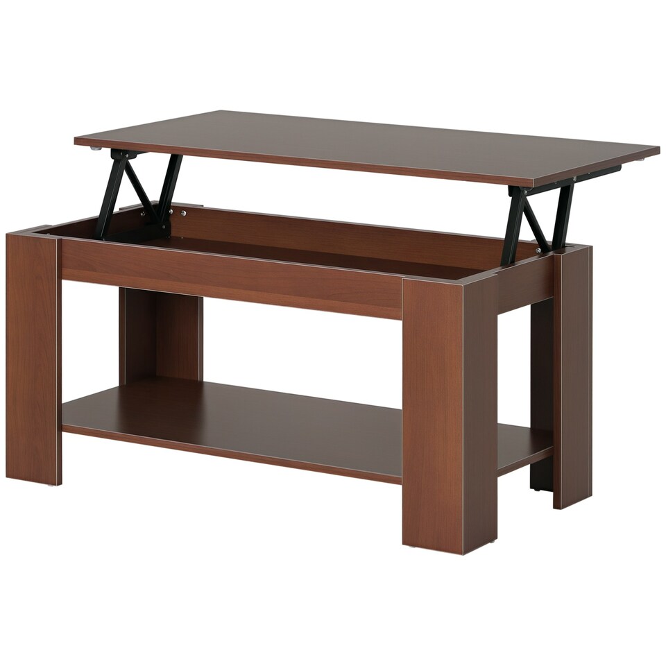 image 1 of HOMCOM 100cm Modern Lift Up Top Coffee Table Desk Hidden Storage Bottom Shelf Yellow