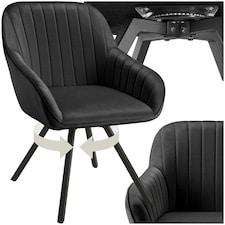 Lounge Armchair Living Room Accent Chair 360 Swivel Slim Steel Legs Velvet Fabric  - per piece Black