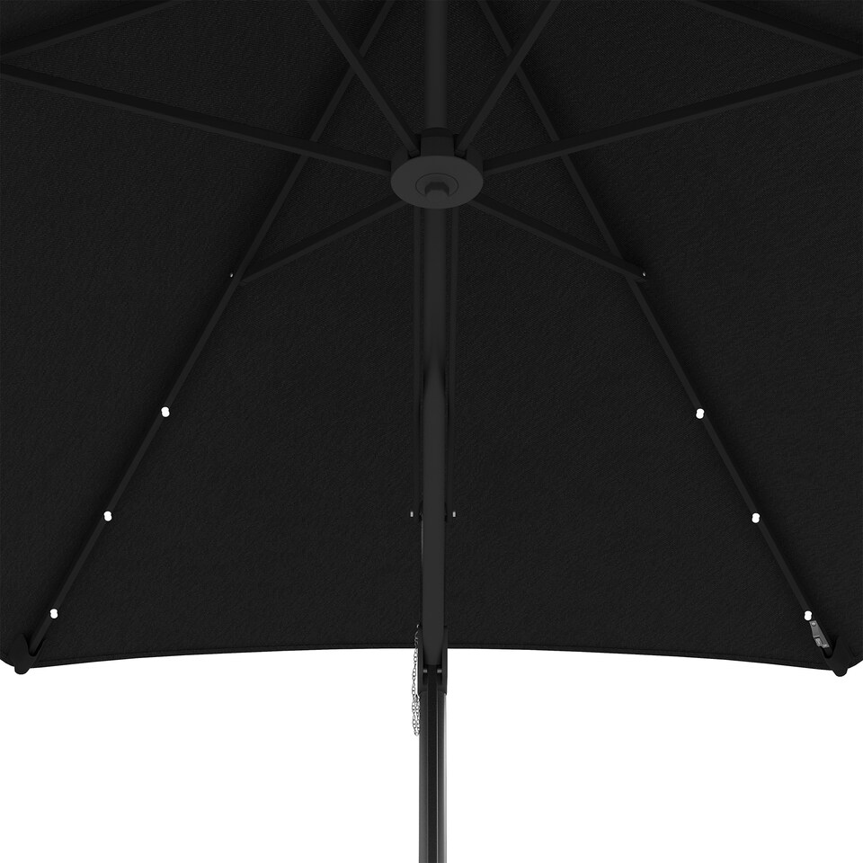 image 1 of Outsunny 3m Cantilever Parasol with Solar LED and Easy Lever, Garden Parasol Umbrella with Cross Base and Waterproof Cover, Outdoor Sun Shades, Black