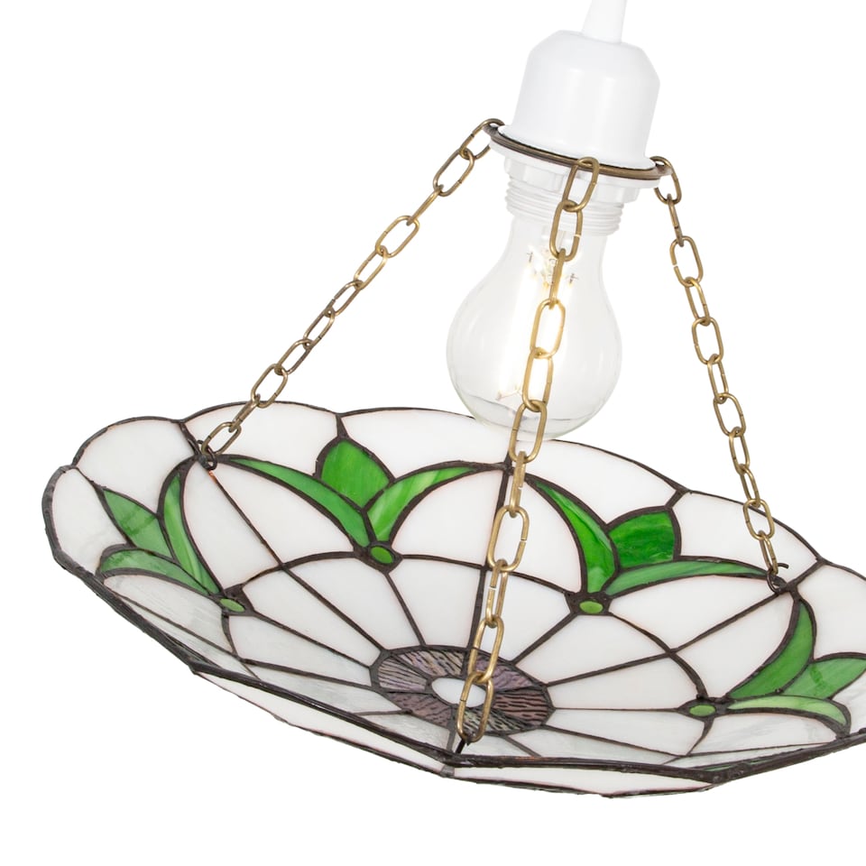 image 1 of Traditional Stained Glass Tiffany Pendant Light Shade with Emerald Green Leaves | Green