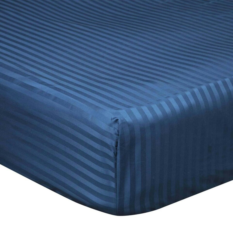 Belledorm 540 Thread Count Satin Stripe Extra Deep Fitted Sheet - Navy - Single
