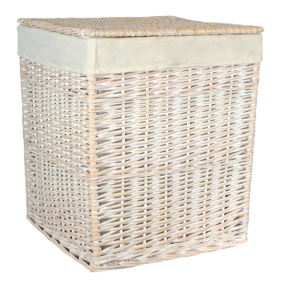 image 1 of Set of 2 Square White Wash Wicker Laundry Basket | White | White