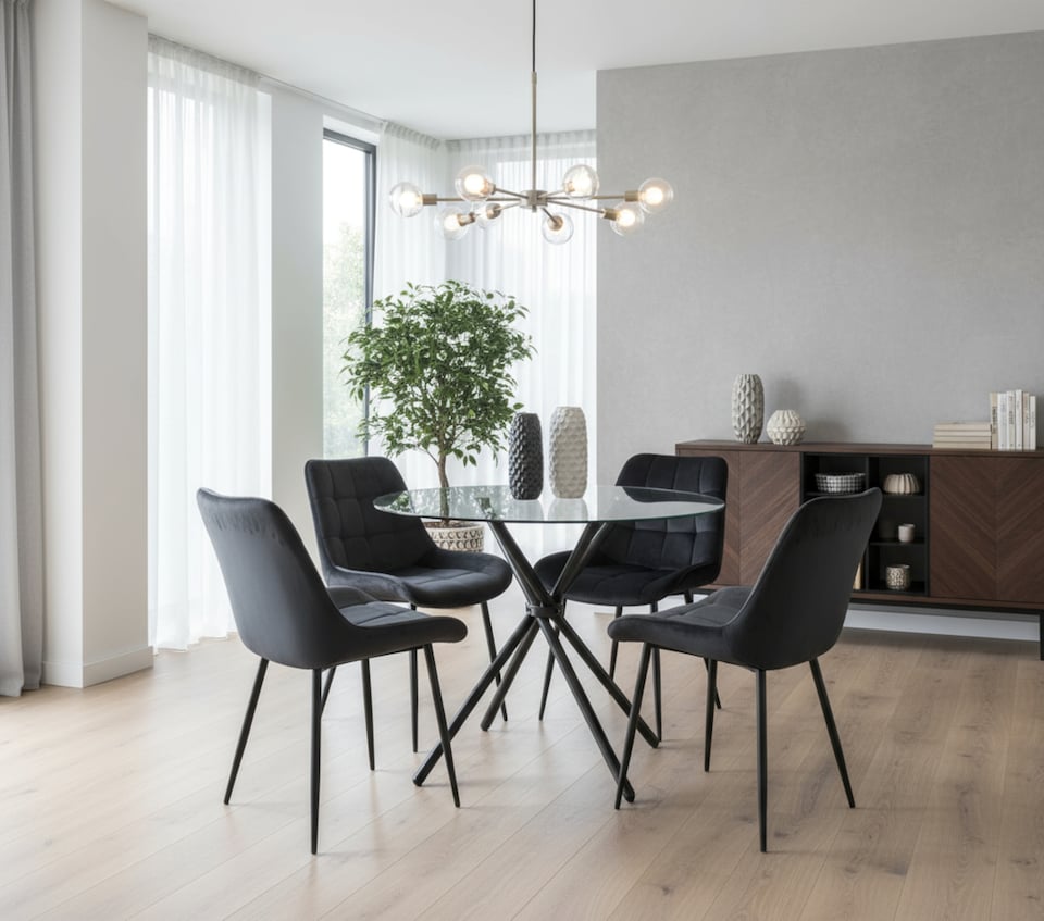 image 1 of New York Dining Table with 4 Erica Velvet Chairs - Black | Black