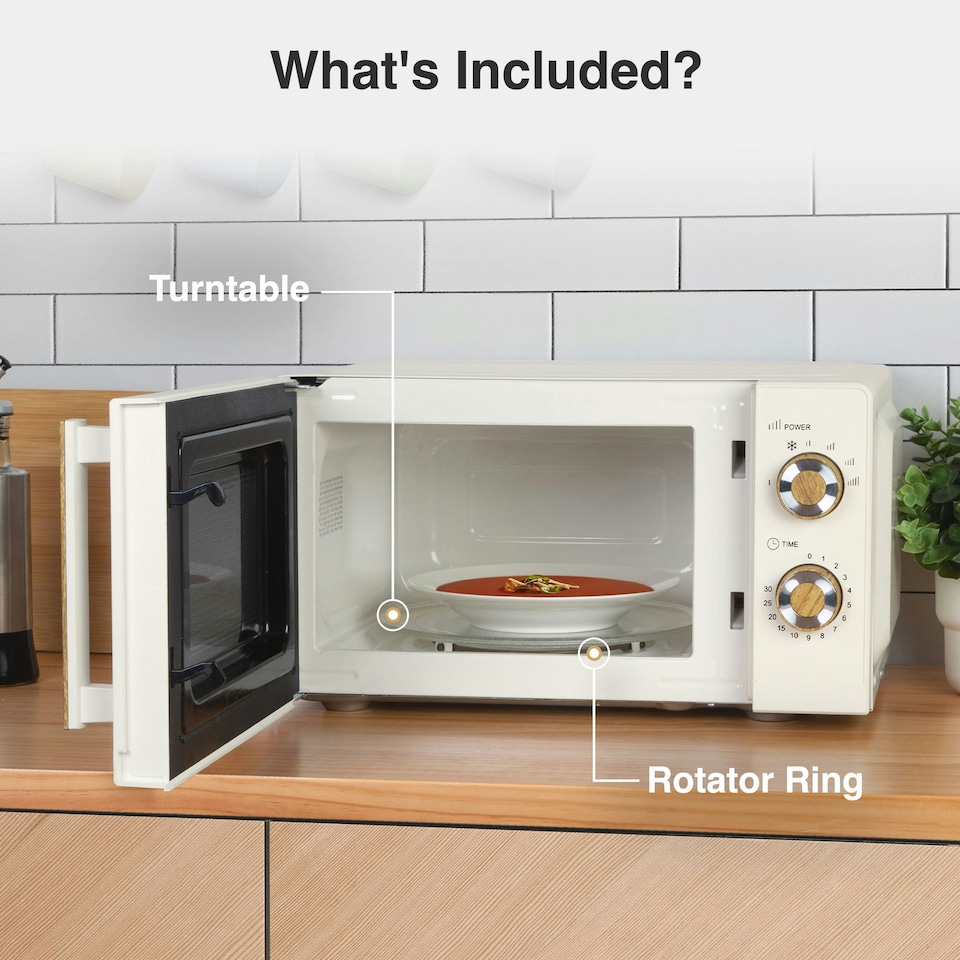 image 1 of VonShef Nordic Microwave 20L 700W Cream & Wood