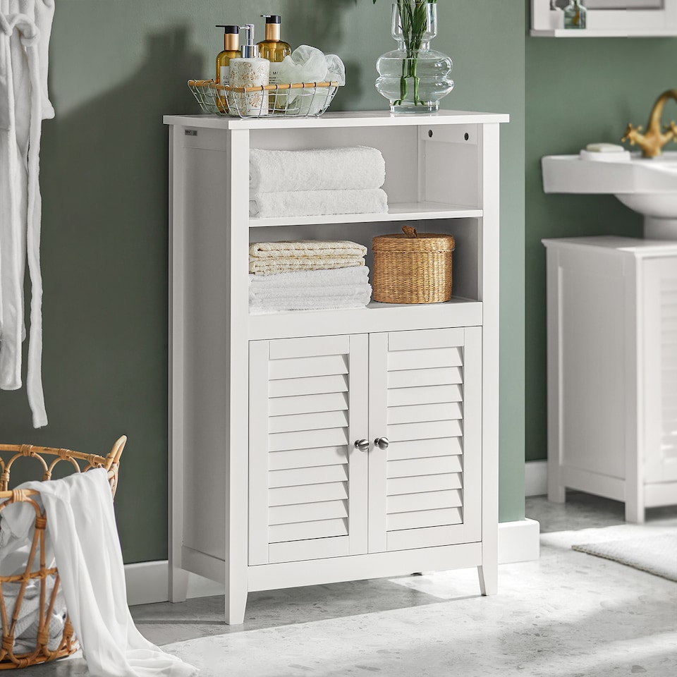 image 1 of SoBuy BZR13-W,Slim Bathroom Storage Cabinet with 2 Shelves & 2 Shutter Doors | White | White | 1