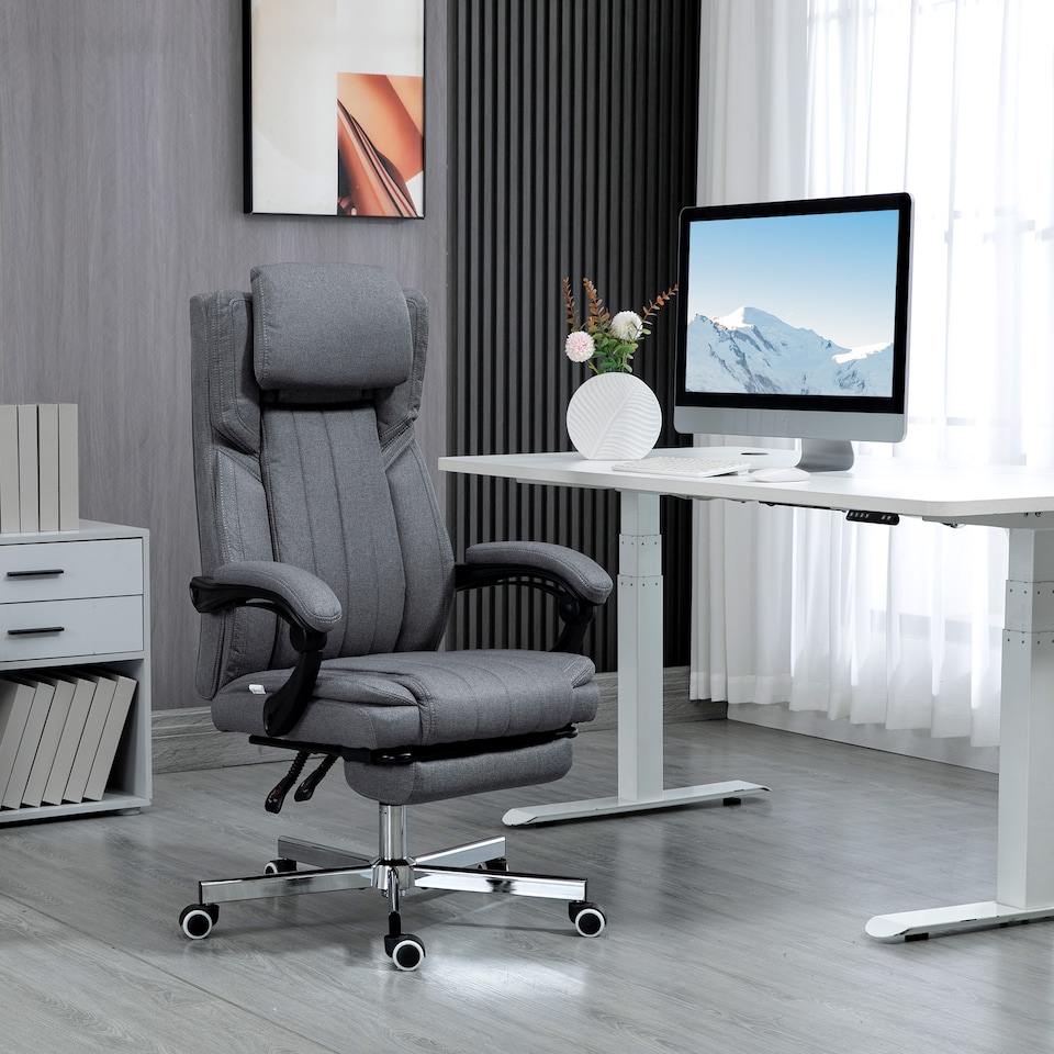 image 1 of HOMCOM Executive Office Chair, High Back Computer Desk Chair with Adjustable Headrest, Footrest, Reclining Office Chair, Dark Grey