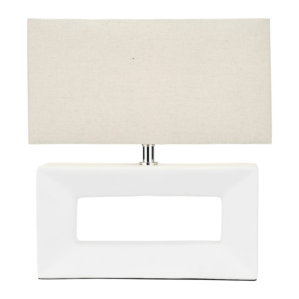 image 1 of Block White Ceramic Rectangular Table Lamp Cream | White