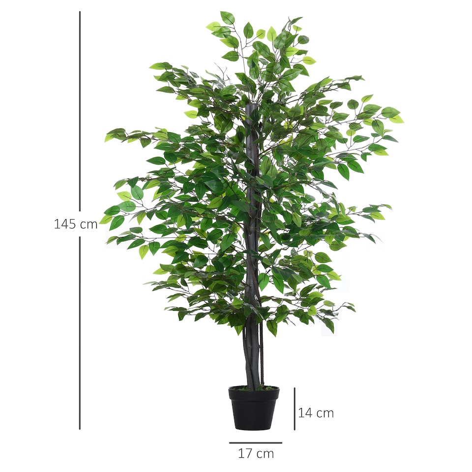 image 1 of Outsunny 145cm Artificial Banyan Plant FauDecorative Tree w Cement Pot Vibrant Greenery Shrubbery Indoor Accessory