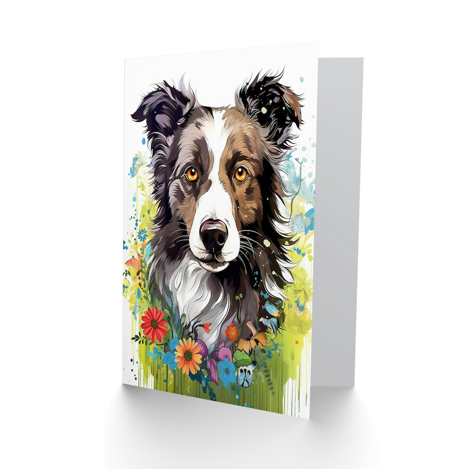 image 1 of Dog Lover Border Collie and Wildflowers Floral Greeting Card