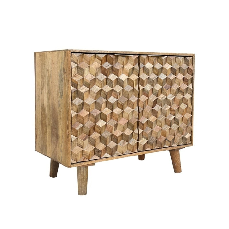 image 1 of Geometric Small Sideboard - Mango Wood - L45 x W93 x H77 cm - Mango Light Finish Brown
