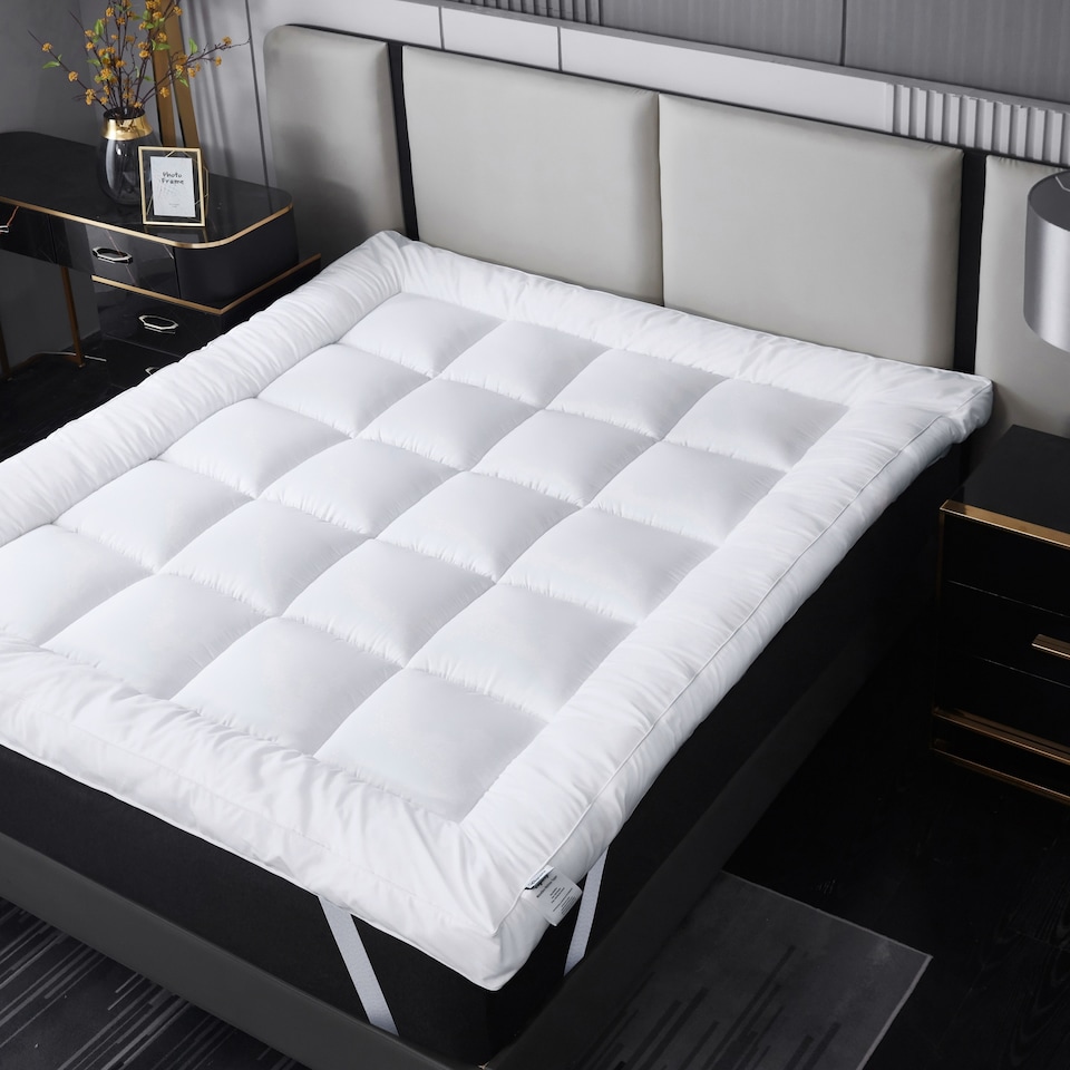image 1 of Ezysleep 4 Inch Thick Super Soft Microfibre Mattress Topper Deep Fill Comfort | White