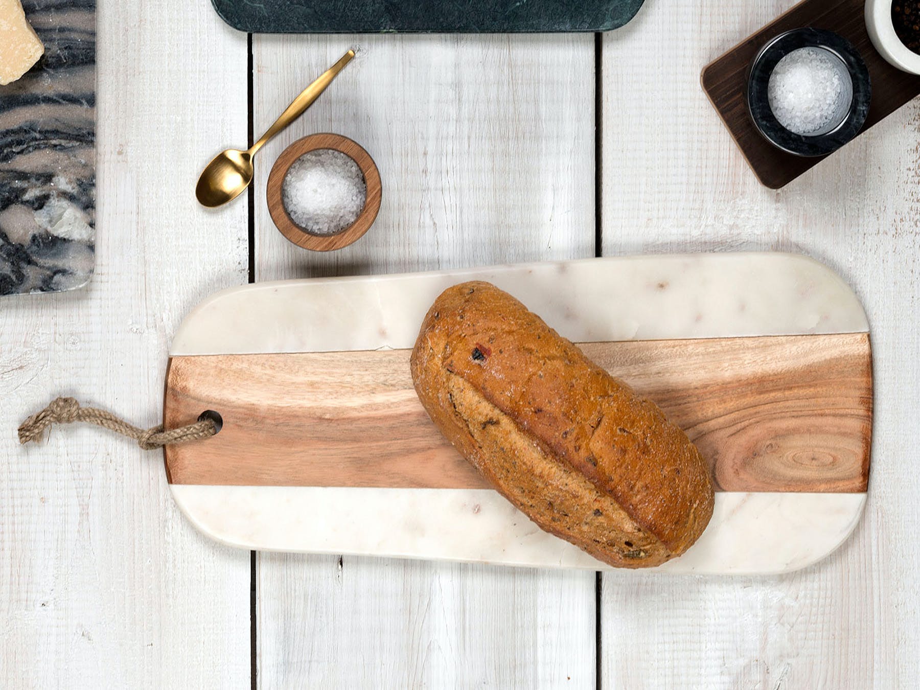 Artesa Marble and Acacia Wood Serving Board with Hanging Loop