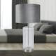 image 3 of First Choice Lighting Clear Fluted Glass Lamp with Grey Velvet Shade Chrome | Grey
