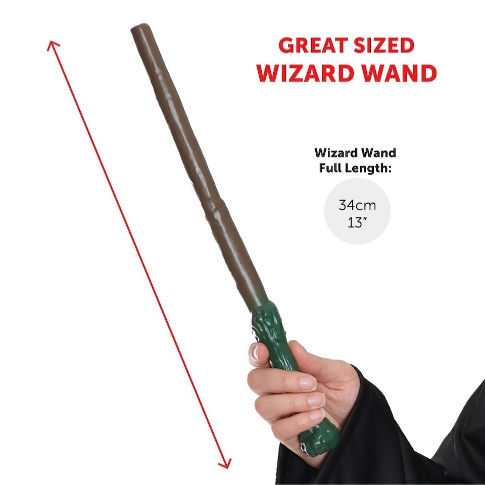 image 1 of Wizard Costume - Robe, Scarf, Glasses & Wand Black | L