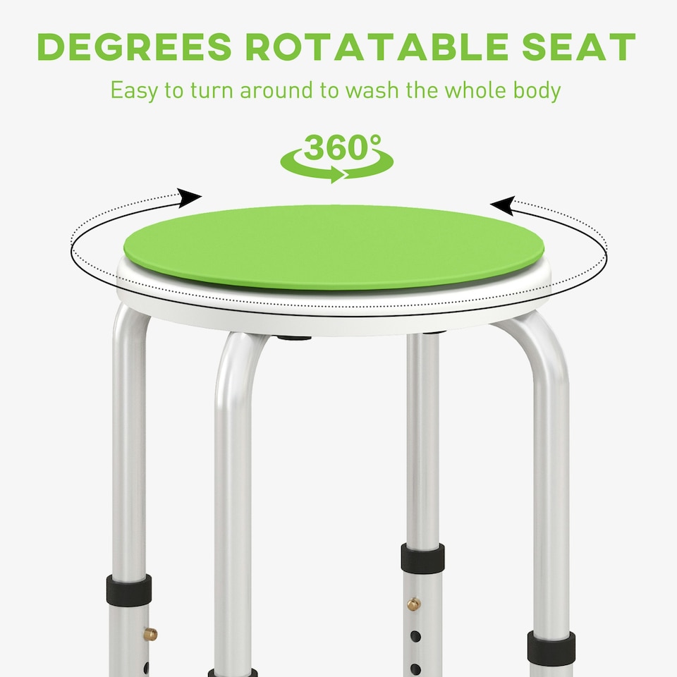 image 1 of HOMCOM 360 Degree Swivel Shower Stool w/ Non-Slip Feet for Disabled Green