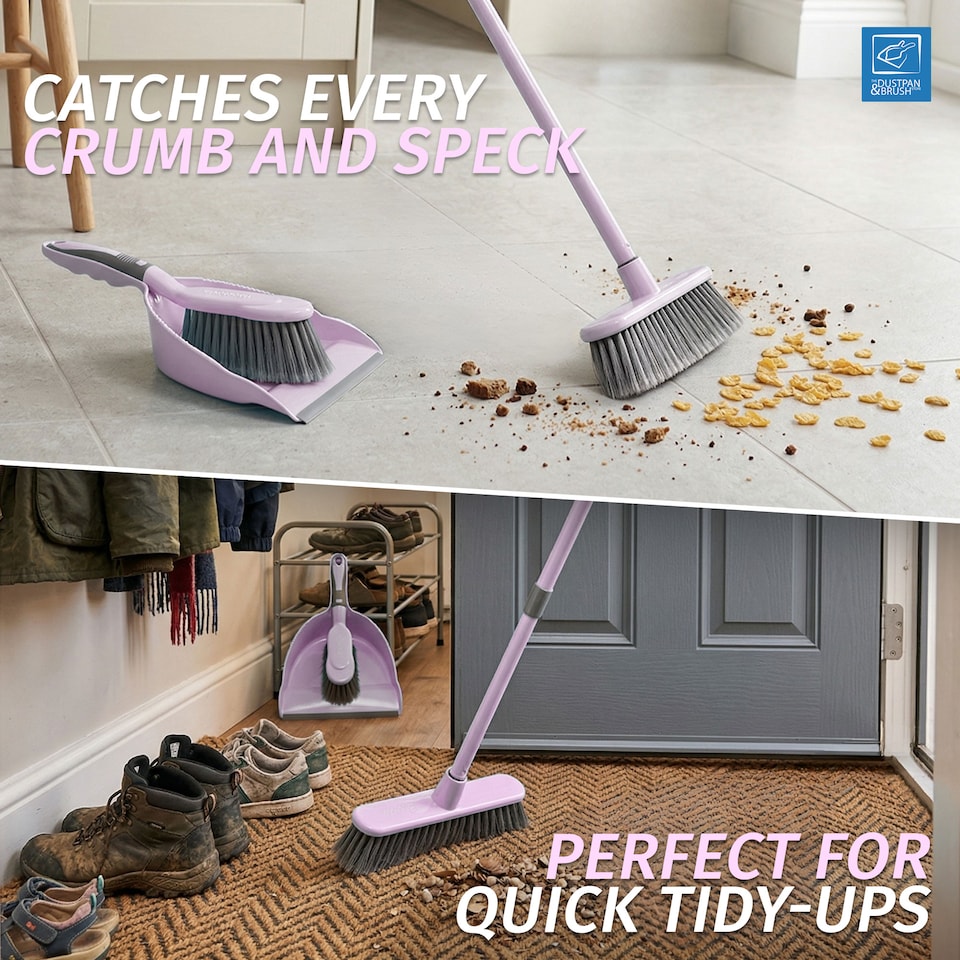 image 1 of 2-in-1 Indoor Sweeping Broom & Dustpan Set Ergonomic Floor Cleaning Kit | Multi | Lilac