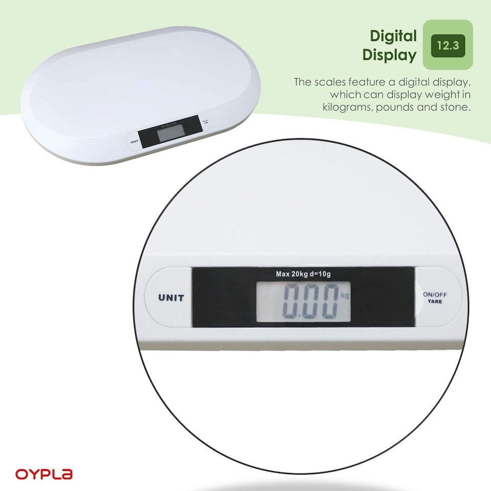 image 1 of Oypla Digital Electronic 20kg Baby Infant Pet Midwife's Weighing Bathroom Scales