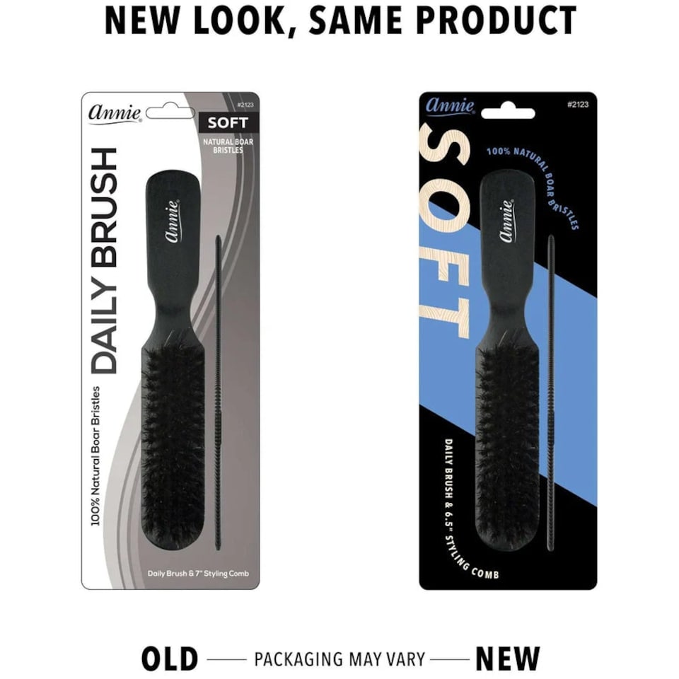 image 1 of Annie Soft Wood Daily Boar Bristle Soft Brush With Comb 7in 2123