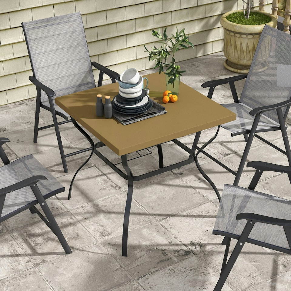 image 1 of Outsunny Garden Dining Table w/ Umbrella Hole, Dining Table for 4, Grey