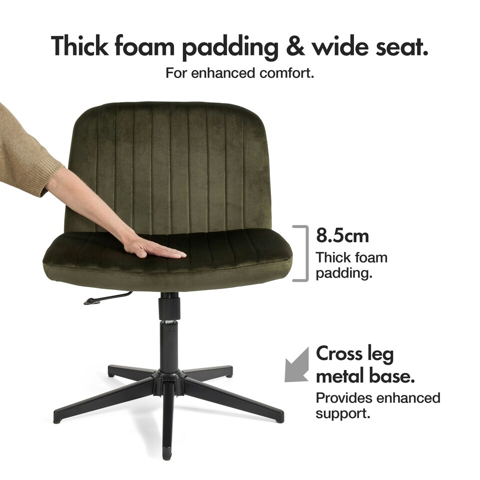 image 1 of VonHaus Dawson Green Velvet Desk Chair with 360° Swivel & Wide Seat Green