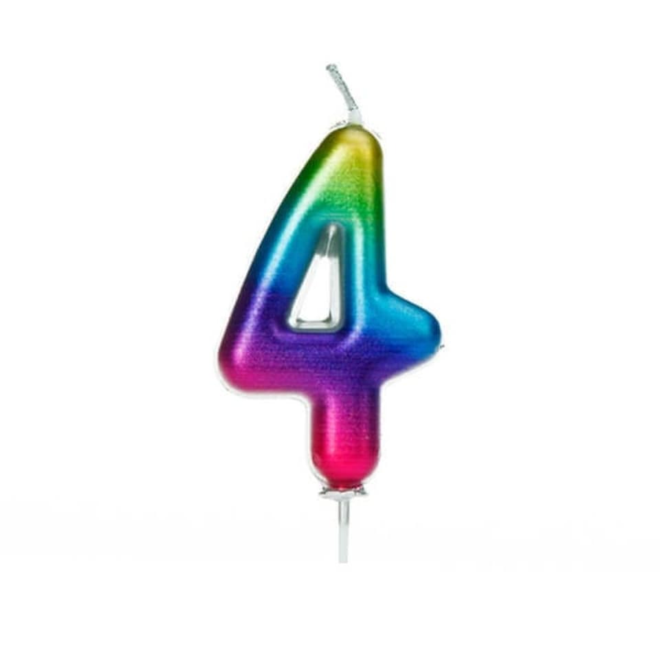 image 1 of Anniversary House Age 4 Metallic Numeral Moulded Pick Candle Rainbow