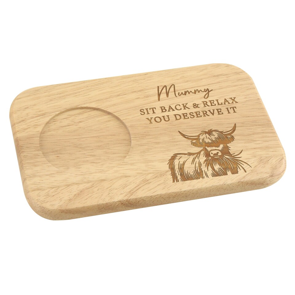 image 1 of Personalised Highland Cow Wooden Coaster Tray