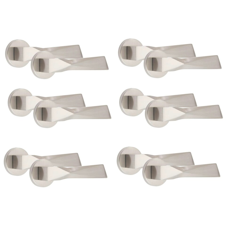 image 1 of Golden Grace 6 Pairs Modern Aura Design Premium Door Handles on Round Rose in Satin Nickel Finish Grey