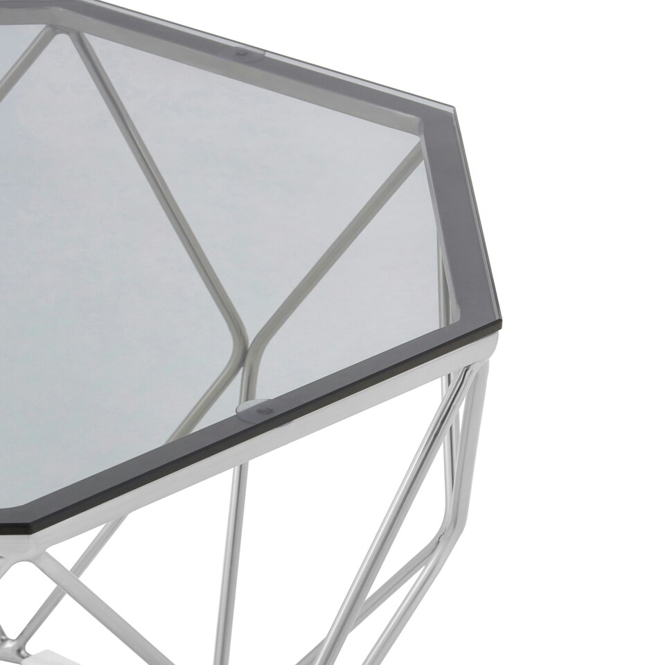 image 1 of Octagonal End Table With Brushed Nickel Base,Boutique Geometric Side Table,Accent Table For Home Decor Silver