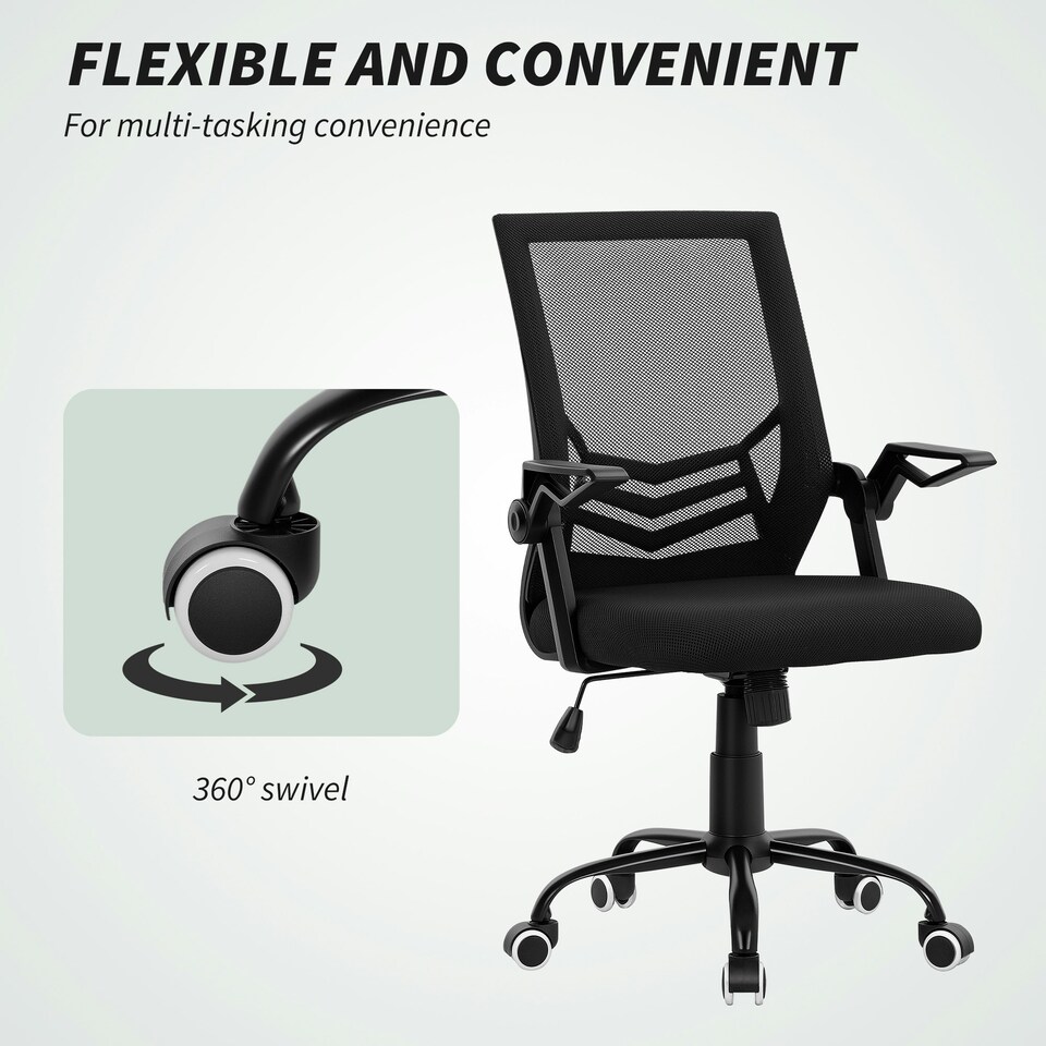 image 1 of Vinsetto Mesh Swivel Office Chair Task Computer Chair w/ Lumbar Support, Black Black