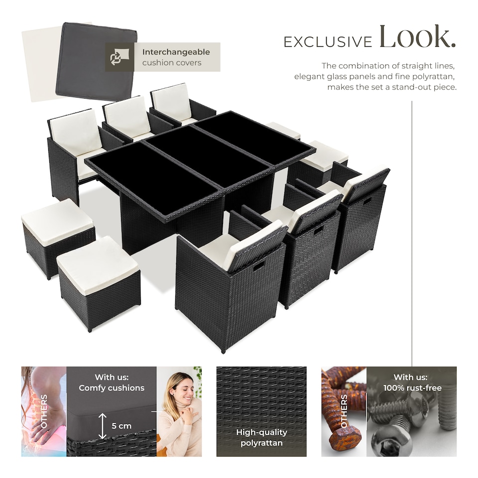 image 1 of Garden Table and Chairs New York - 10 seats with cushions, dining table, rain cover | Black | black | 1