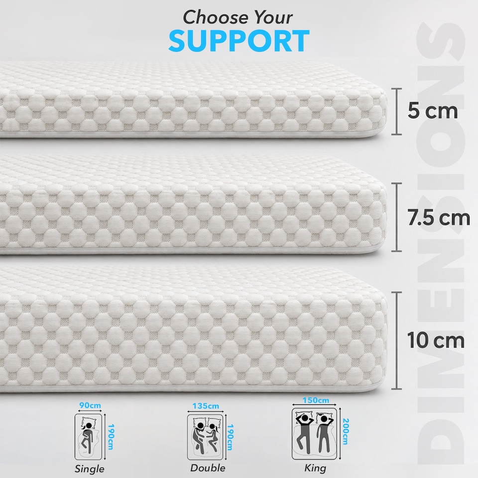 image 1 of Memory Foam Mattress Topper 3D Bubble Cover | Non-Slip Base | 7.5cm Thick | 135 x 190cm | Double