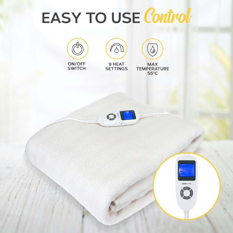 image 1 of MONHOUSE Premium Soft Fleece Electric Blanket - Heated Under Blanket - Single 90x190cm - Fully Fitted Heated Mattress Cover - Machine Washable - 9 Heat Settings