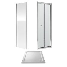Ruwa Square Bi-Fold & 4mm Glass 760x760mm Tray Door Side Panel Chrome | Silver | Chrome | 3