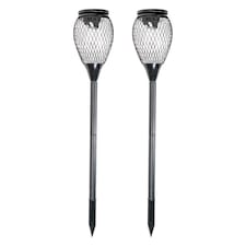 ValueLights 2 Pack Solar Powered Outdoor Black Metal Cage Spike Lights Garden Stake Lamp