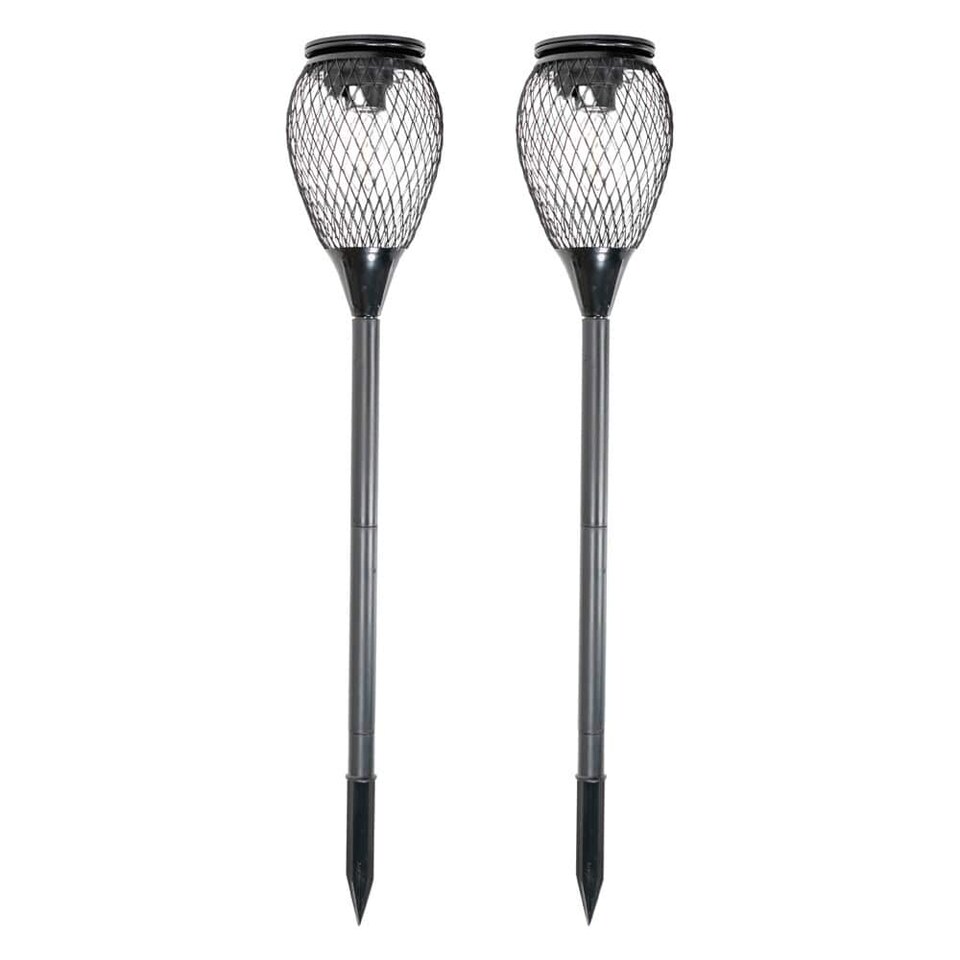 image 1 of ValueLights 2 Pack Solar Powered Outdoor Black Metal Cage Spike Lights Garden Stake Lamp