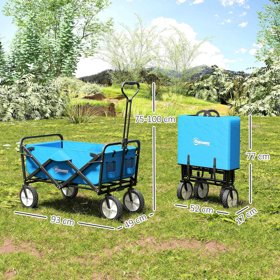image 1 of Outsunny Folding Outdoor Storage Trolley Cart Bag Telescopic Handle Brakes Blue