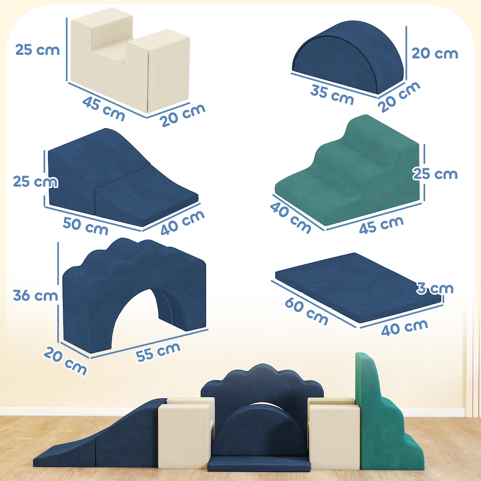 image 1 of AIYAPLAY Kids Soft Play Set, 7 Piece Foam Climbing Blocks, Dark Blue