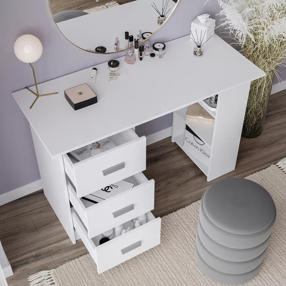 image 1 of 3-Drawer 3-Shelf Desk with Customizable Layout Black | 0