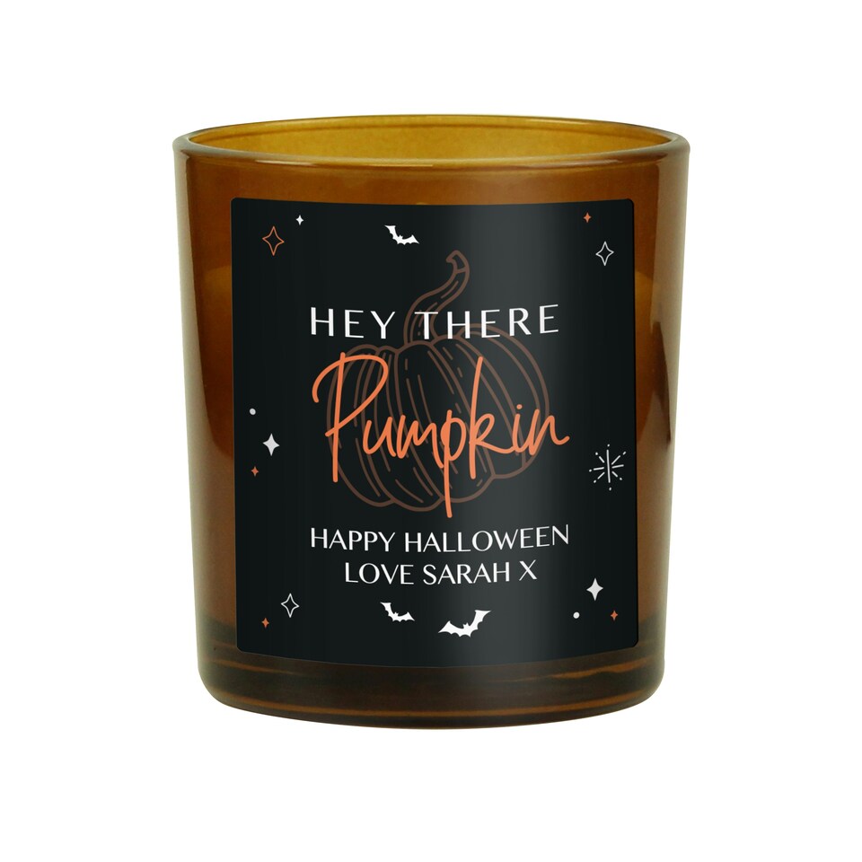image 1 of Personalised Pumpkin Amber Glass Candle Brown