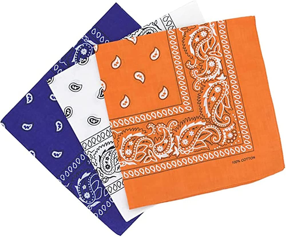 KAV 55x55cm Set of 3 Bandanas face mask Assorted Paisley Bandana - Head Wrap Scarf Wristband for Outdoor Sports, Hiking, Cycling (White, Blue, Orange)
