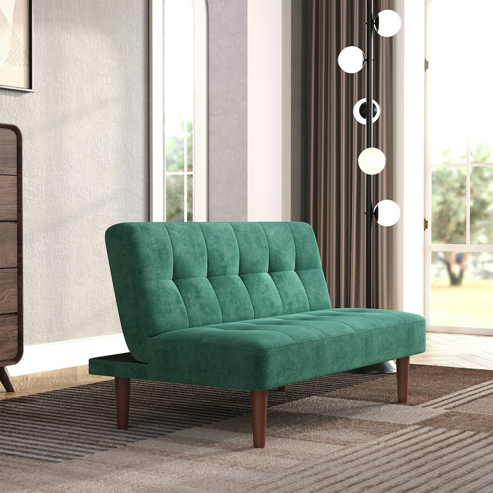 image 1 of Living and Home Modern 2-Seater Convertible Sofa Bed with Wooden Legs - Green | Multi