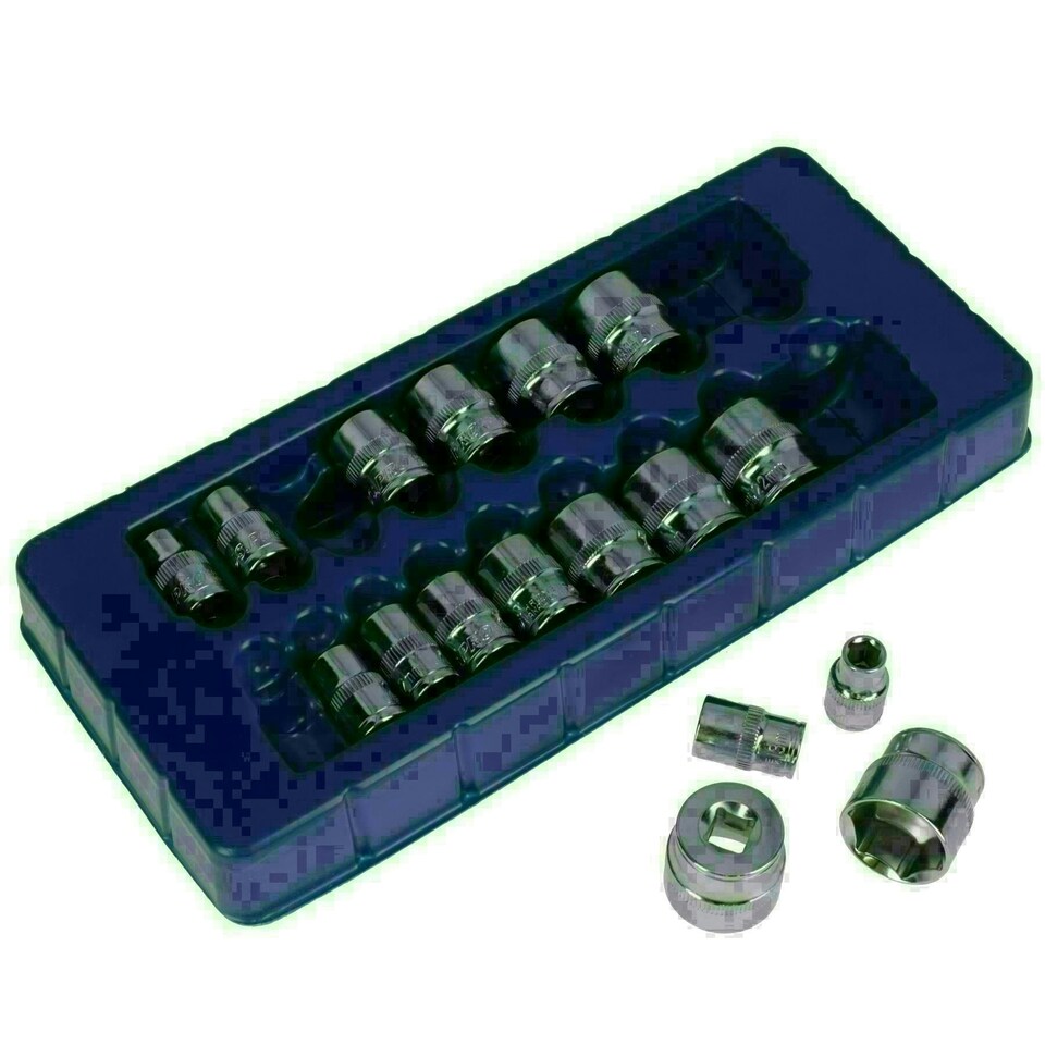 image 1 of 3/8" Drive Shallow Metric MM Sockets 6 Sided Single Hex 8mm - 24mm 17pc